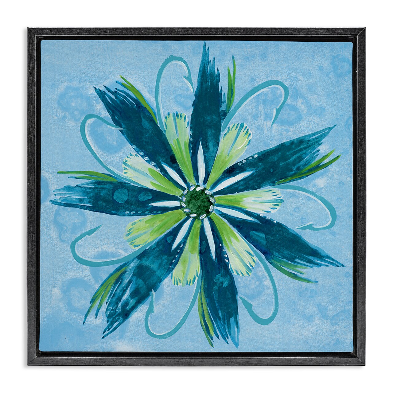 Stupell Industries Blue & Green Abstract Flower Floating Frame Design by Liz Jardine